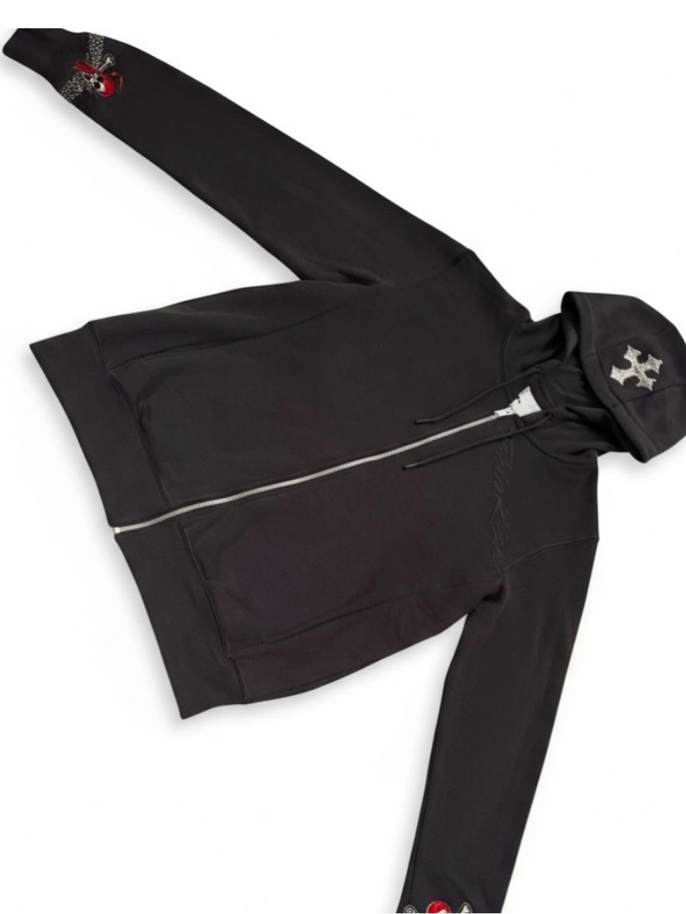 Men’s charcoal Zip-Up Hoodie Jacket with Graphic Details small